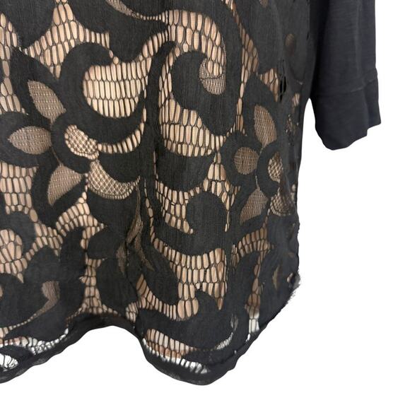 Dolan Black Lace Knit Whimsigoth Pullover Nude Lined Top Shirt Stretch sz M - Picture 7 of 16